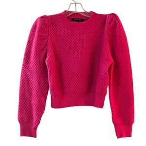 Strut & Bolt Hot Pink Puff Sleeve Diamond Knit Sweater Small Like New